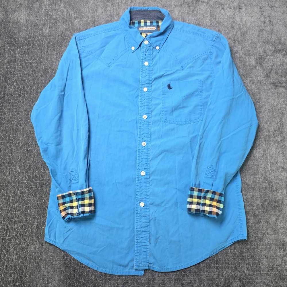 Cody James Button Down Shirt Mens Medium Blue Western Flip Cuff Rodeo Cotton M